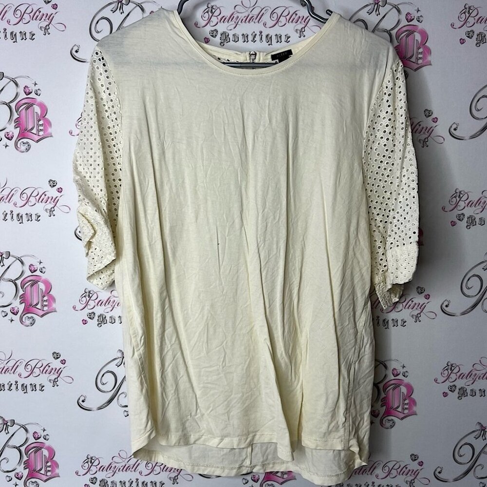 J. Crew tshirt blouse open crochet Cream Women's Blouse with Eyelet Sleeves